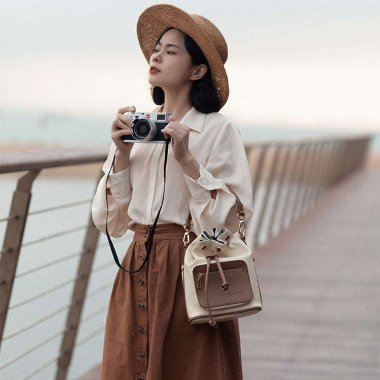 Cwatcun D82 Bundle Drawstring Lens Bag PU Crossbody Camera Bag(Coffee)