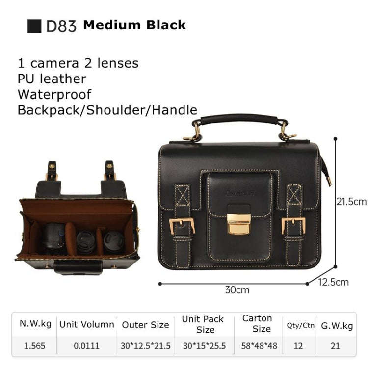 Cwatcun D83 Vintage Small Camera Case Leather Camera Messenger Bag, Size:30 x 21.5 x 12.5cm(Black)