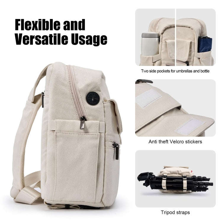 Cwatcun D93 Camera Bag Canvas Shoulder Bag, Size:21 x 14 x 30cm Beige