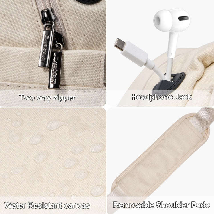 Cwatcun D93 Camera Bag Canvas Shoulder Bag, Size:21 x 14 x 30cm Beige