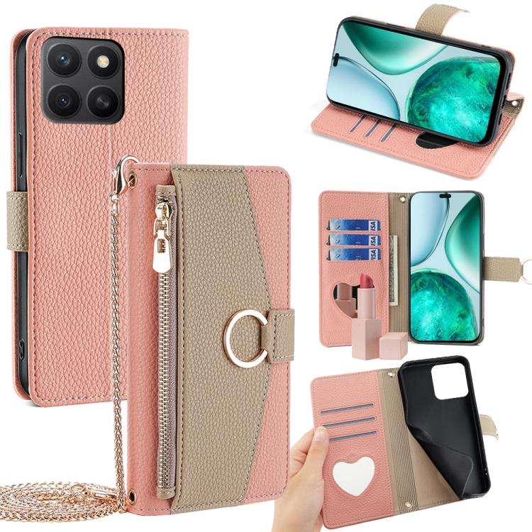 For Honor X8c 4G Crossbody Litchi Texture Leather Phone Case(Pink)