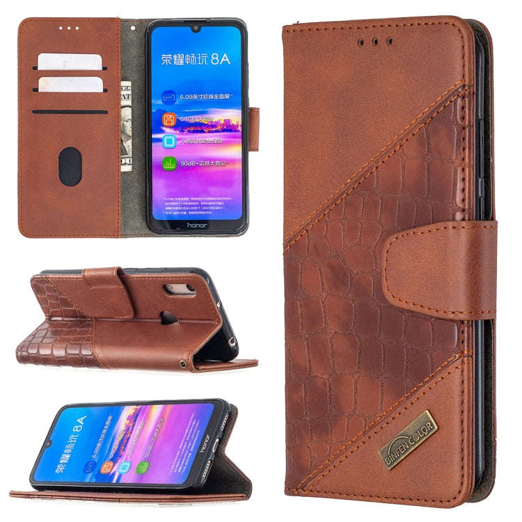 For Huawei Y6(2019) Matching Color Crocodile Texture Horizontal Flip PU Leather Case with Wallet ...