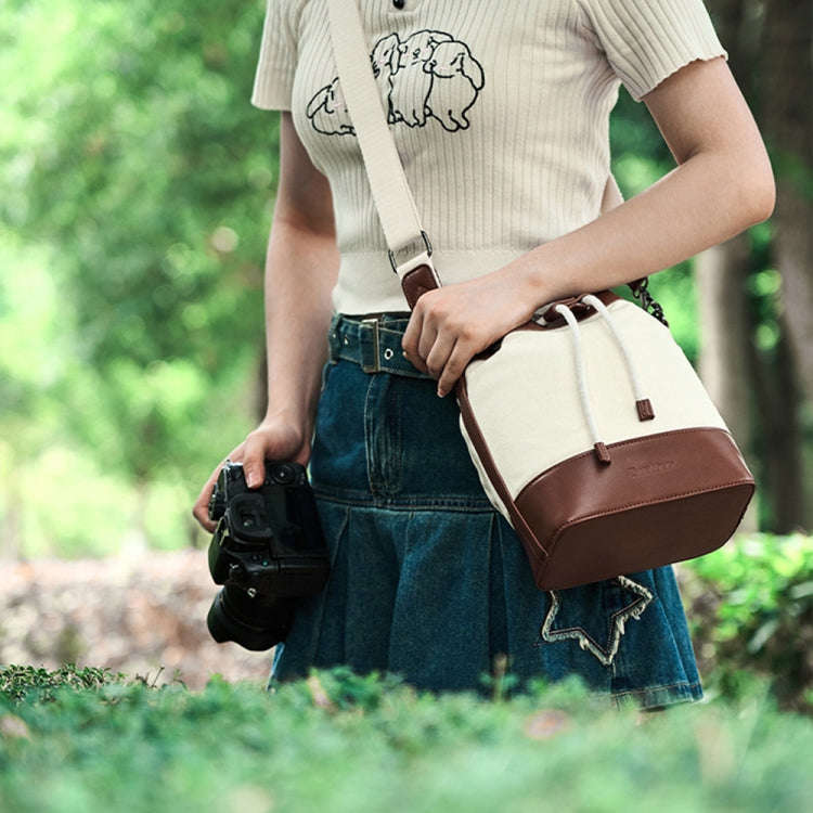 Cwatcun D100 Canvas PU Waterproof Bundle Drawstring Lens Bag Crossbody Camera Bag, Size:20 x 11 x...