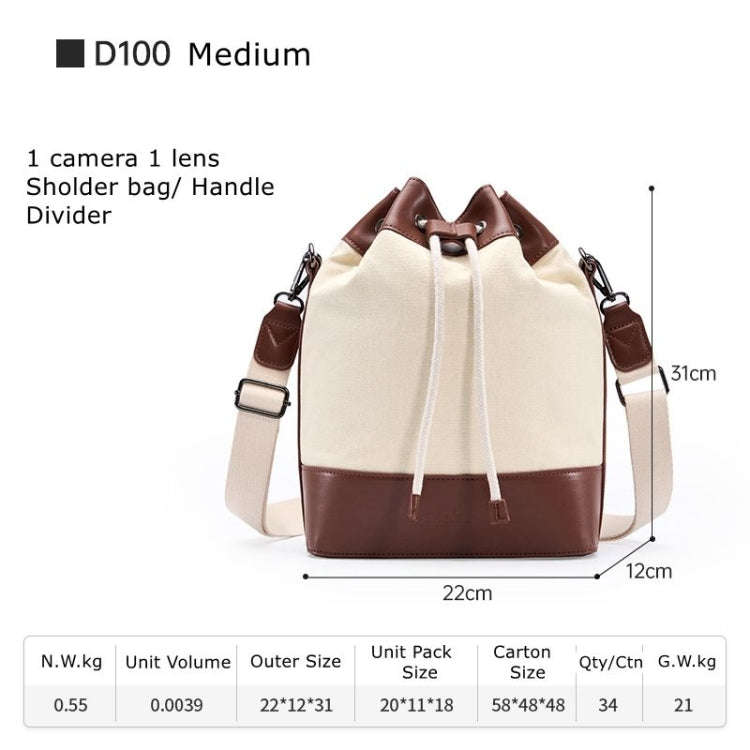 Cwatcun D100 Canvas PU Waterproof Bundle Drawstring Lens Bag Crossbody Camera Bag, Size:22 x 12 x...