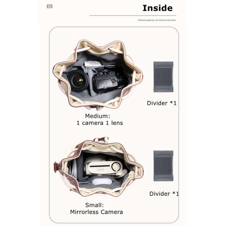 Cwatcun D100 Canvas PU Waterproof Bundle Drawstring Lens Bag Crossbody Camera Bag, Size:22 x 12 x...