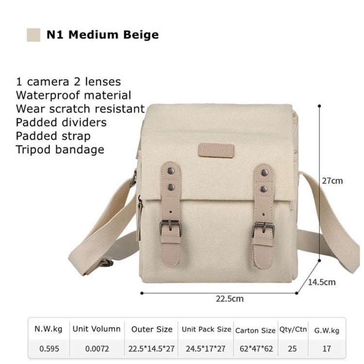 Cwatcun N1 Retro Multifunctional Canvas Waterproof Digital Camera Photography Bag, Size:22.5 x 14...