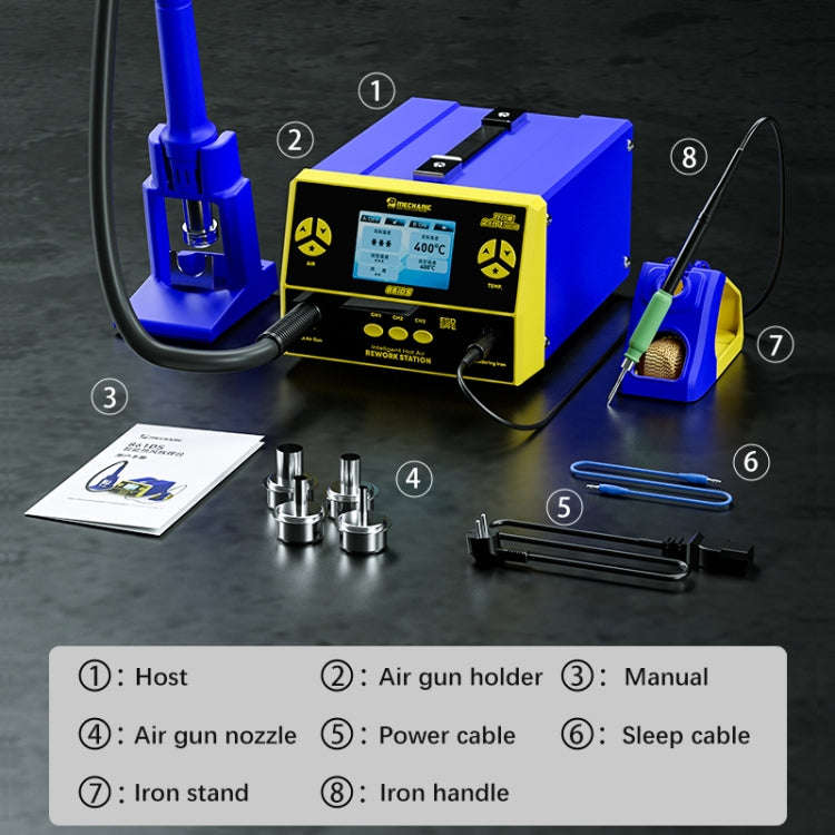 Mechanic 861DS 2 in 1 Dual Function Hot Air Gun Electric Soldering Iron Rework Station, Plug:US