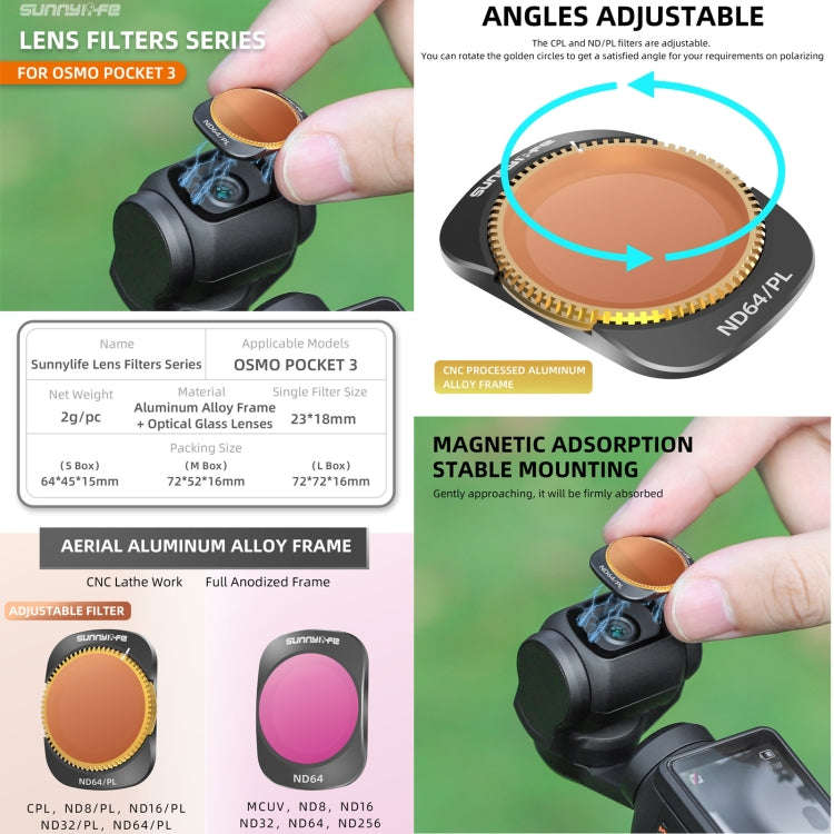 For DJI OSMO Pocket 3 Sunnylife Camera Lens Magnetic Metal Filter, Filter:ND32