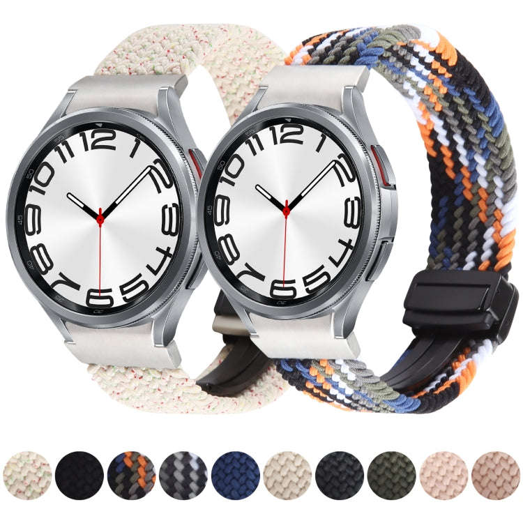 For Samsung Galaxy Watch 6 / 5 / 4 Magnetic Fold Buckle Nylon Woven Watch Band(Colorful Black)