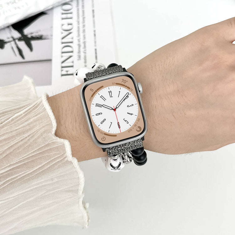 For Apple Watch Series 7 41mm Skull Beaded Watch Band(White)