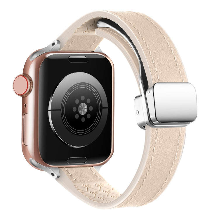 For Apple Watch Ultra 49mm Magnetic Folding Leather Silicone Watch Band(Apricot)