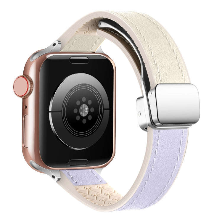 For Apple Watch Series 4 44mm Magnetic Folding Leather Silicone Watch Band(Starlight Purple)