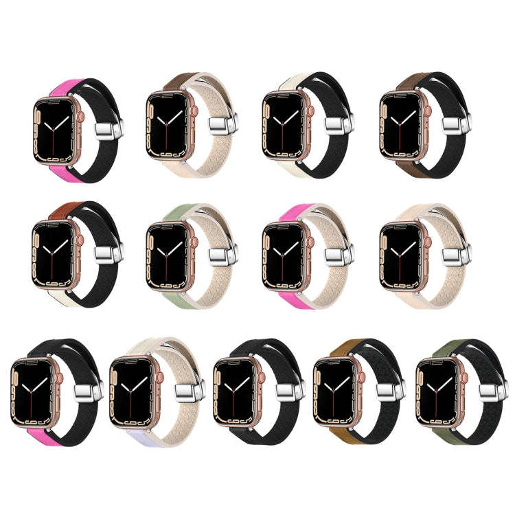 For Apple Watch Ultra 49mm Magnetic Folding Leather Silicone Watch Band(Apricot)