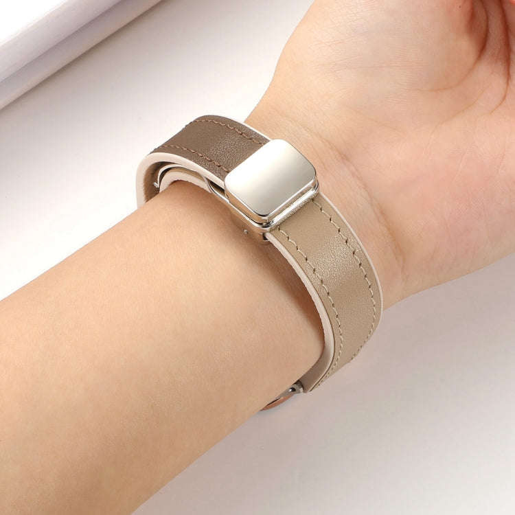 For Apple Watch Ultra 49mm Magnetic Folding Leather Silicone Watch Band(Apricot)