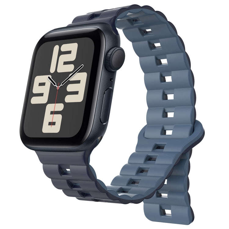 For Apple Watch SE 2023 40mm Reverse Buckle Two Color Magnetic Silicone Watch Band(Dark Blue+Ligh...