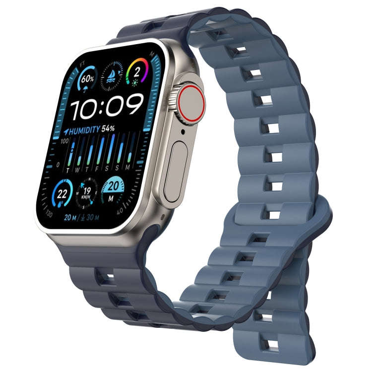 For Apple Watch Ultra 2 49mm Reverse Buckle Two Color Magnetic Silicone Watch Band(Dark Blue+Ligh...