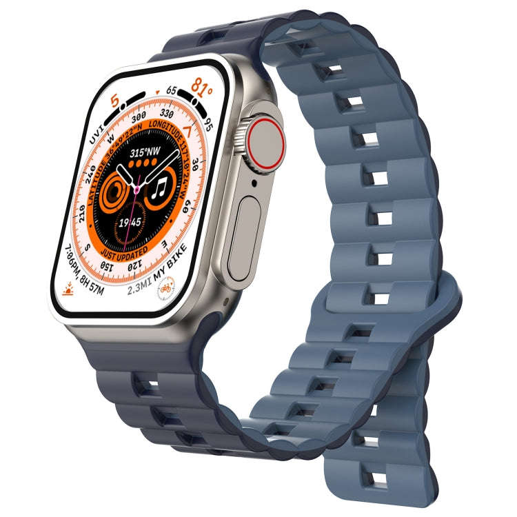 For Apple Watch Ultra 49mm Reverse Buckle Two Color Magnetic Silicone Watch Band(Dark Blue+Light ...