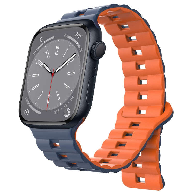 For Apple Watch Series 8 41mm Reverse Buckle Two Color Magnetic Silicone Watch Band(Midnight Blue...