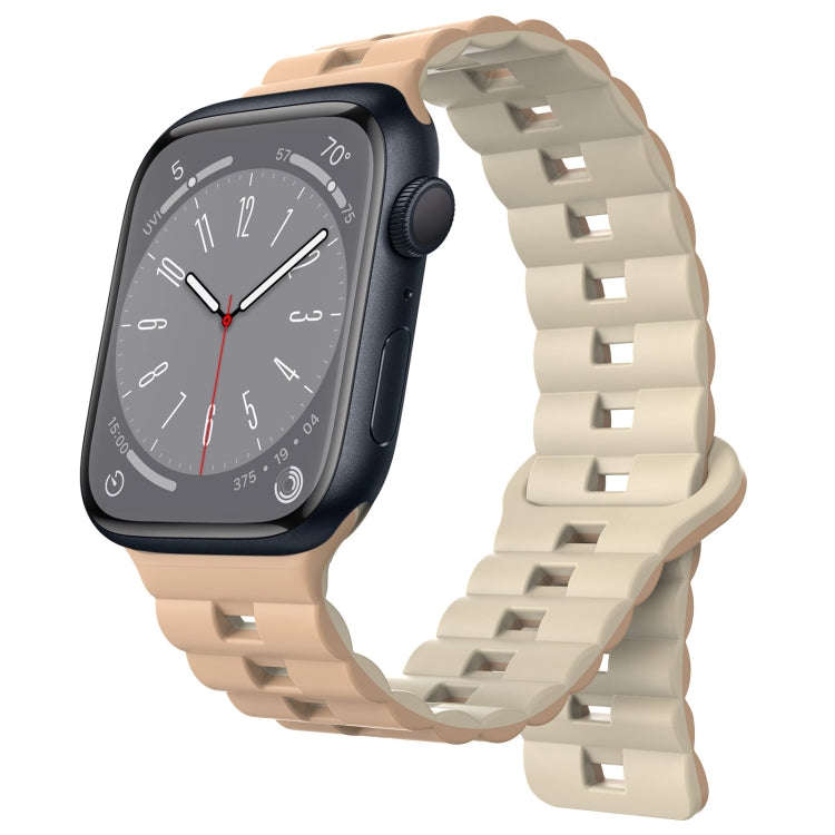 For Apple Watch Series 8 41mm Reverse Buckle Two Color Magnetic Silicone Watch Band(Milk White+Ol...