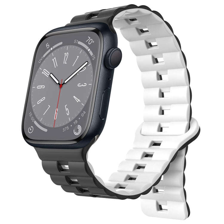 For Apple Watch Series 8 41mm Reverse Buckle Two Color Magnetic Silicone Watch Band(Black+White)