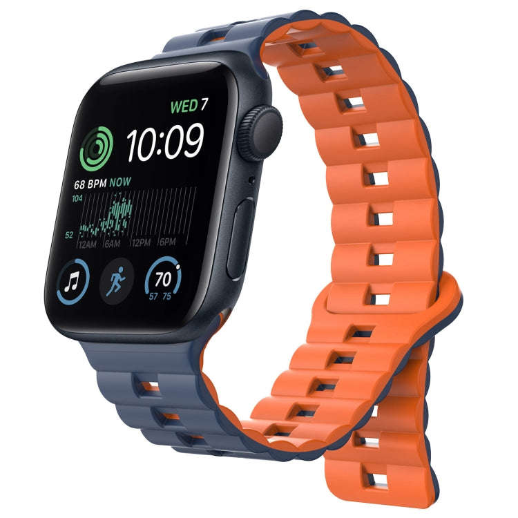 For Apple Watch SE 2022 40mm Reverse Buckle Two Color Magnetic Silicone Watch Band(Midnight Blue+...