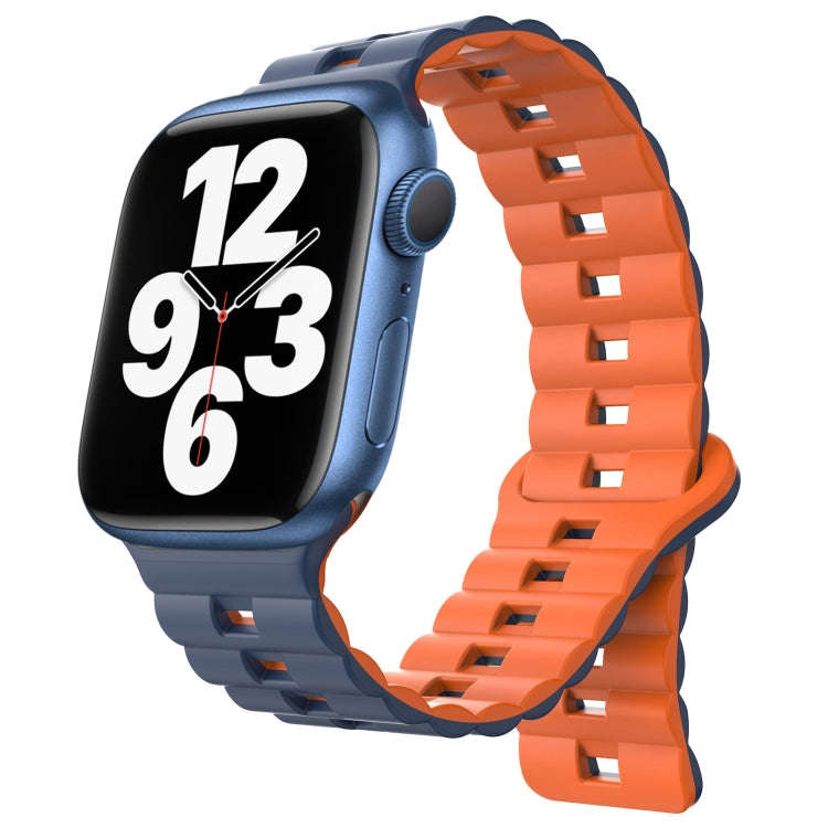 For Apple Watch Series 7 41mm Reverse Buckle Two Color Magnetic Silicone Watch Band(Midnight Blue...