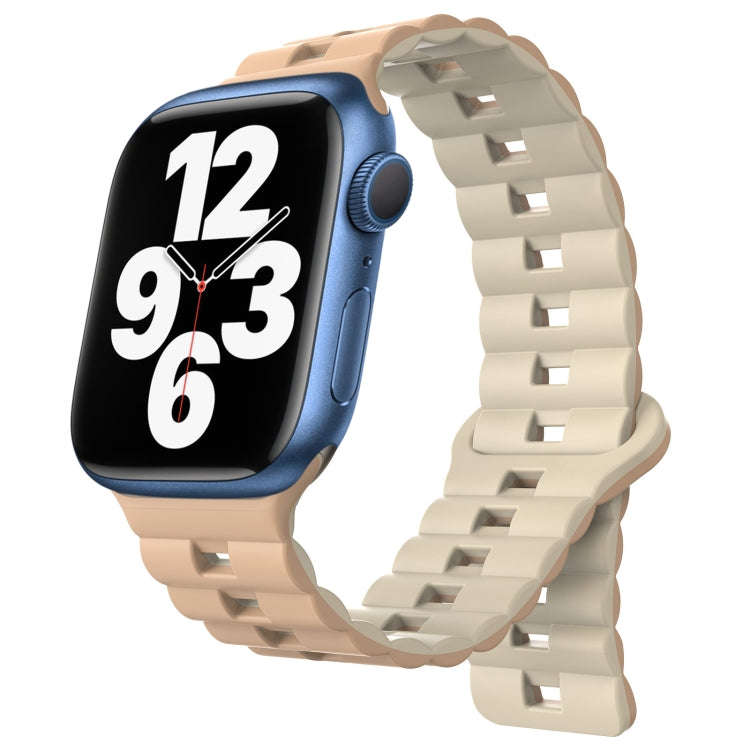 For Apple Watch Series 7 45mm Reverse Buckle Two Color Magnetic Silicone Watch Band(Milk White+Ol...