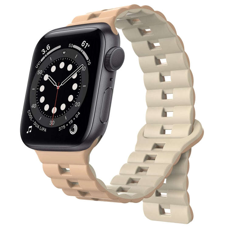 For Apple Watch Series 6 44mm Reverse Buckle Two Color Magnetic Silicone Watch Band(Milk White+Ol...