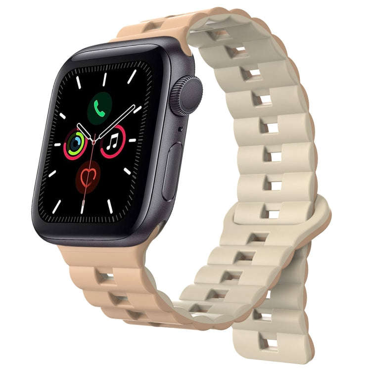For Apple Watch Series 5 44mm Reverse Buckle Two Color Magnetic Silicone Watch Band(Milk White+Ol...
