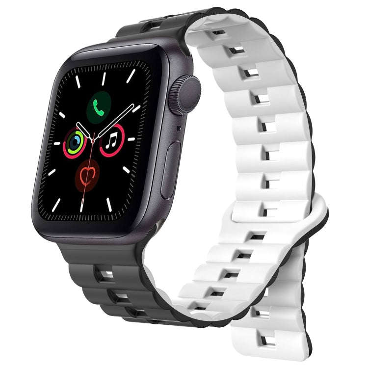 For Apple Watch Series 5 44mm Reverse Buckle Two Color Magnetic Silicone Watch Band(Black+White)