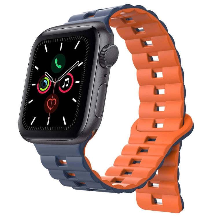 For Apple Watch Series 5 40mm Reverse Buckle Two Color Magnetic Silicone Watch Band(Midnight Blue...