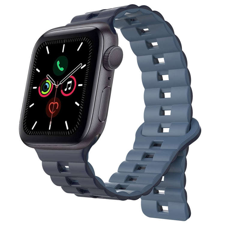For Apple Watch Series 5 40mm Reverse Buckle Two Color Magnetic Silicone Watch Band(Dark Blue+Lig...