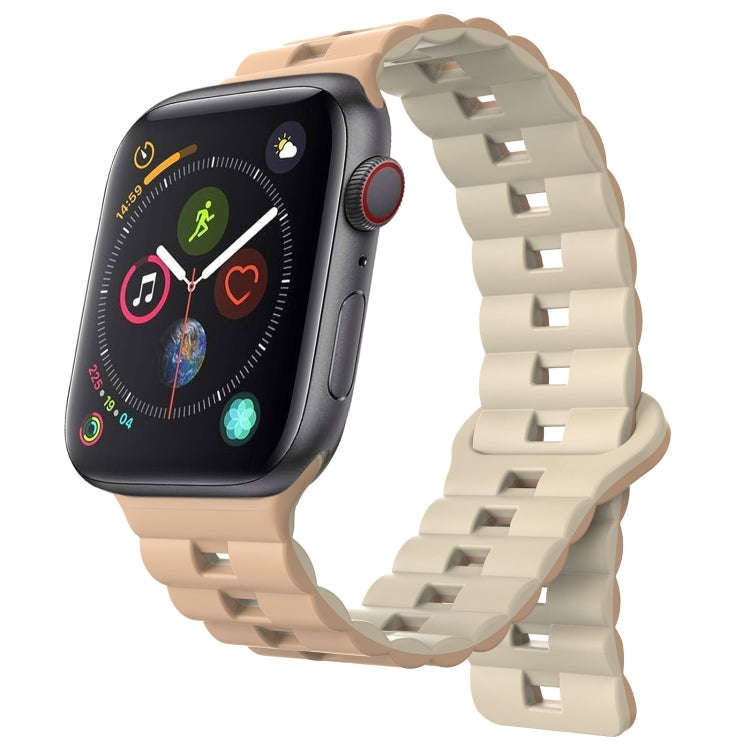 For Apple Watch Series 4 44mm Reverse Buckle Two Color Magnetic Silicone Watch Band(Milk White+Ol...