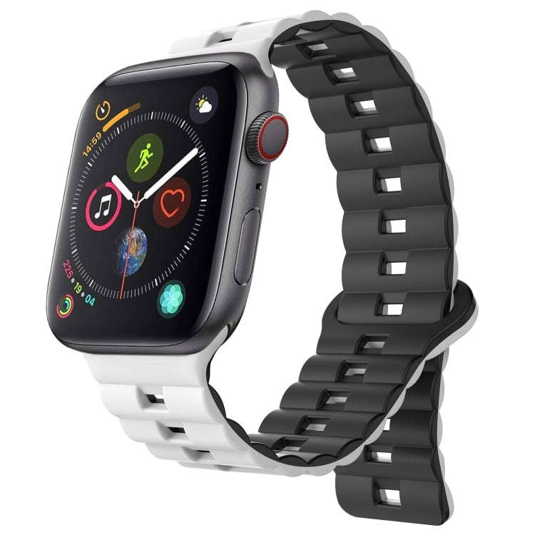 For Apple Watch Series 4 44mm Reverse Buckle Two Color Magnetic Silicone Watch Band(White+Black)