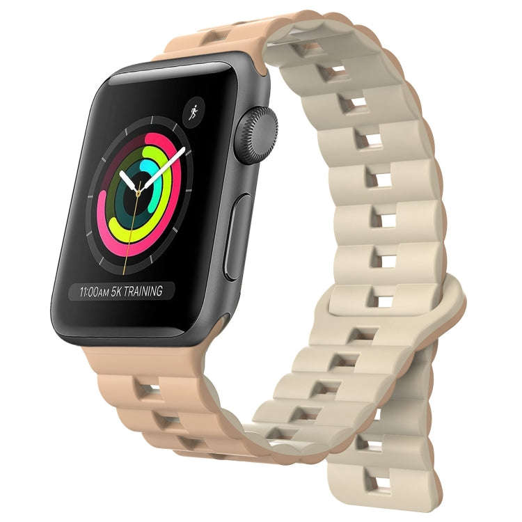 For Apple Watch Series 3 38mm Reverse Buckle Two Color Magnetic Silicone Watch Band(Milk White+Ol...