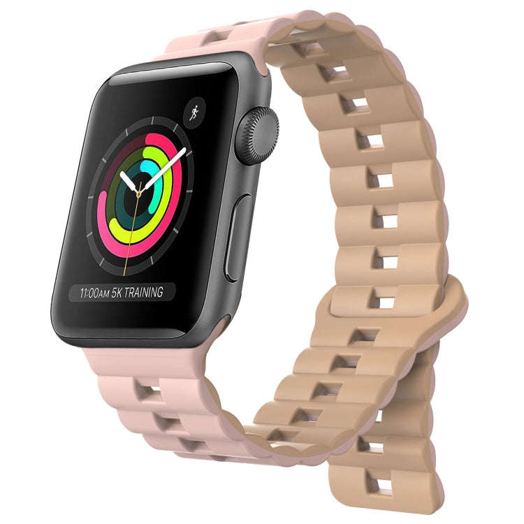 For Apple Watch Series 3 38mm Reverse Buckle Two Color Magnetic Silicone Watch Band(Pink+Grey)