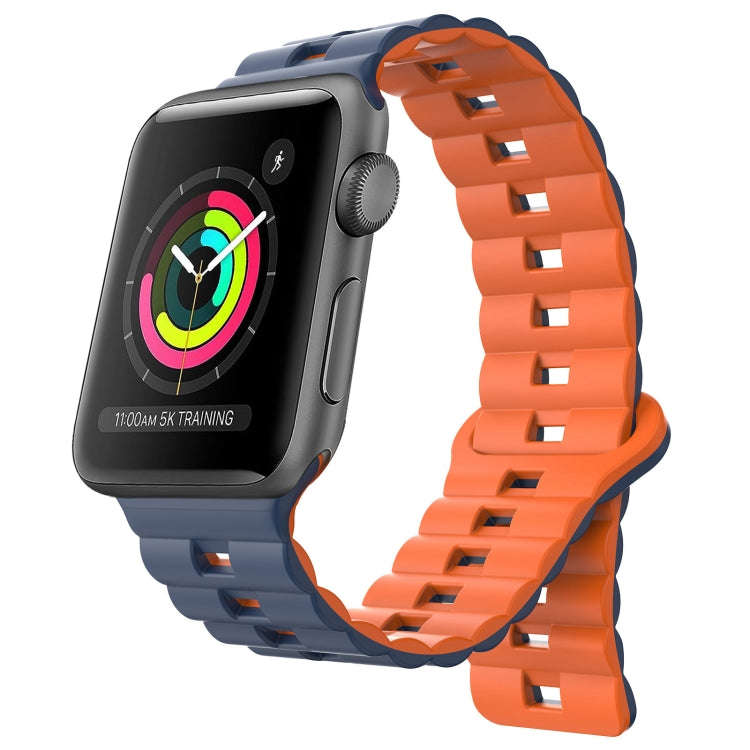For Apple Watch Series 2 38mm Reverse Buckle Two Color Magnetic Silicone Watch Band(Midnight Blue...