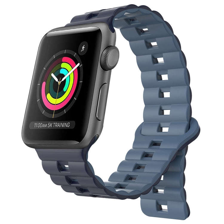 For Apple Watch Series 2 38mm Reverse Buckle Two Color Magnetic Silicone Watch Band(Dark Blue+Lig...
