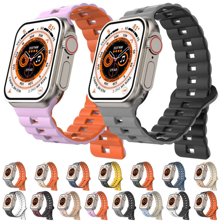 For Apple Watch Series 8 41mm Reverse Buckle Two Color Magnetic Silicone Watch Band(Starlight+Ora...