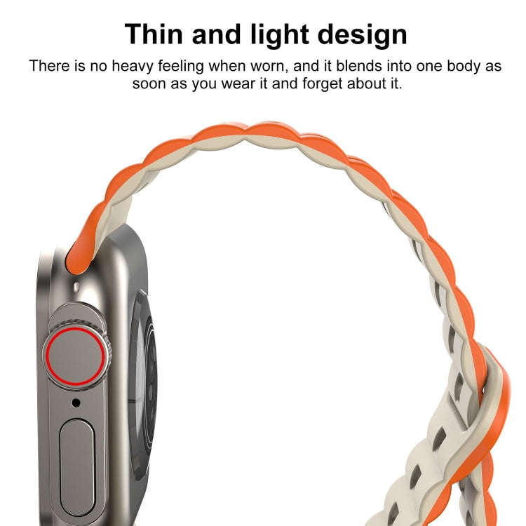 For Apple Watch Series 8 41mm Reverse Buckle Two Color Magnetic Silicone Watch Band(Starlight+Ora...
