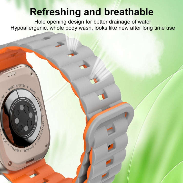 For Apple Watch Series 8 41mm Reverse Buckle Two Color Magnetic Silicone Watch Band(Starlight+Ora...