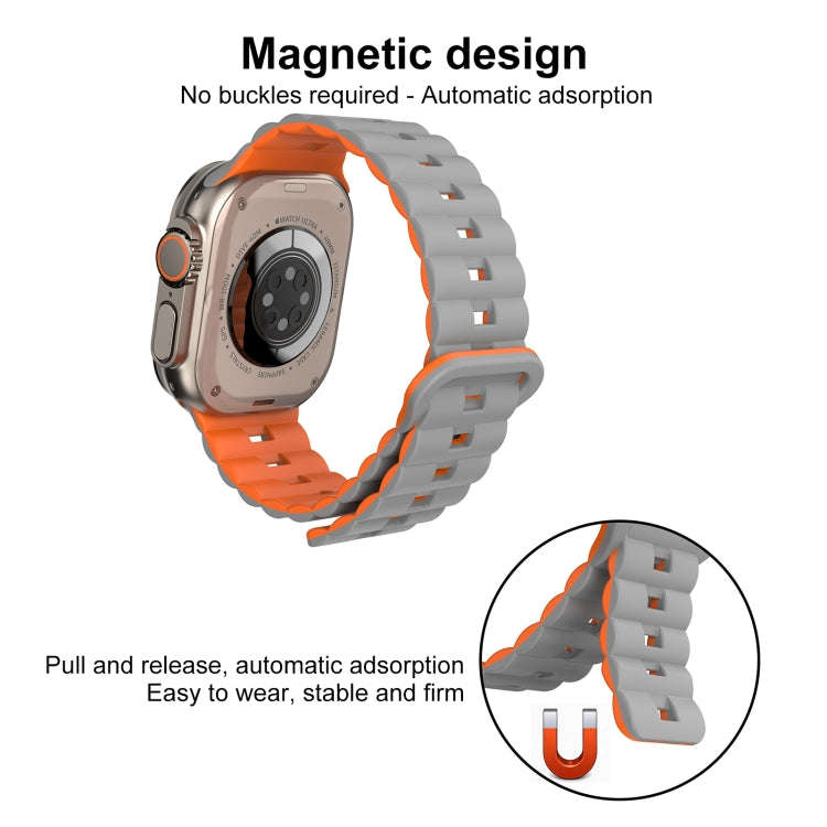 For Apple Watch Series 8 41mm Reverse Buckle Two Color Magnetic Silicone Watch Band(Starlight+Ora...