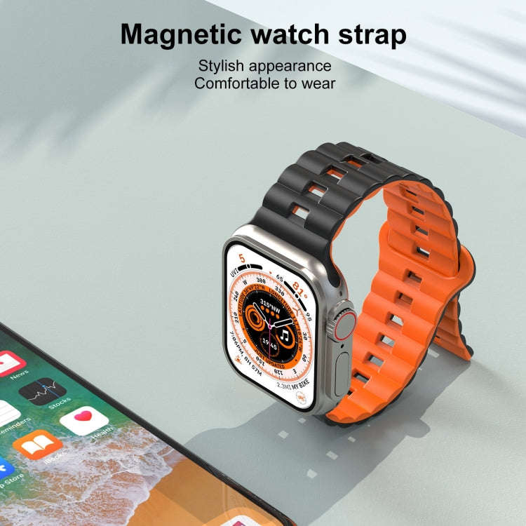 For Apple Watch Series 8 41mm Reverse Buckle Two Color Magnetic Silicone Watch Band(Starlight+Ora...