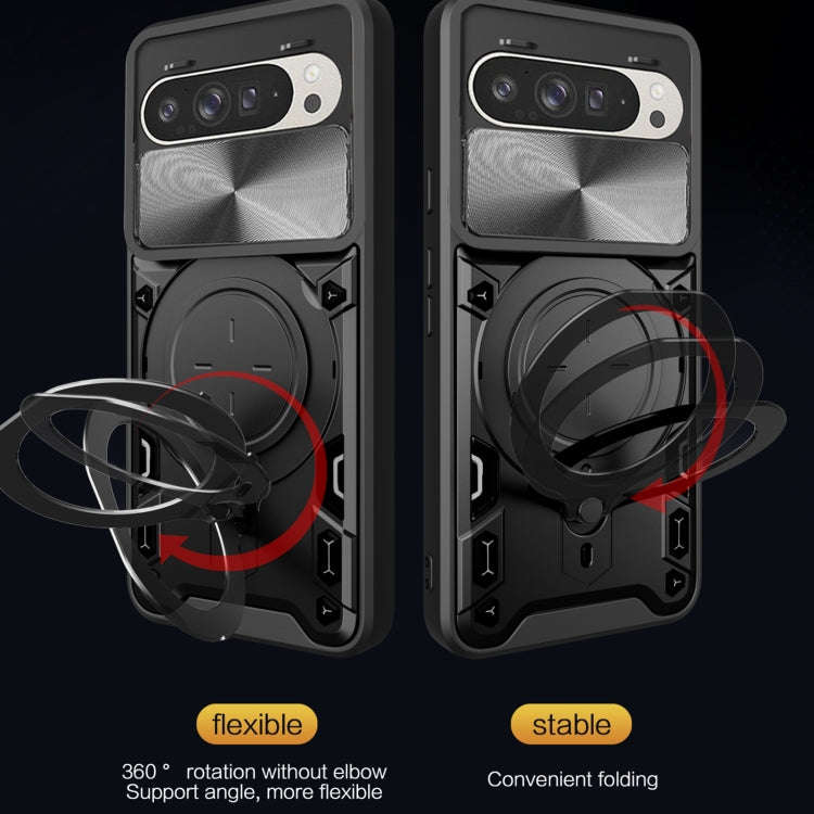 For Google Pixel 9 / 9 Pro CD Texture Sliding Camshield Magnetic Holder Phone Case(Black)