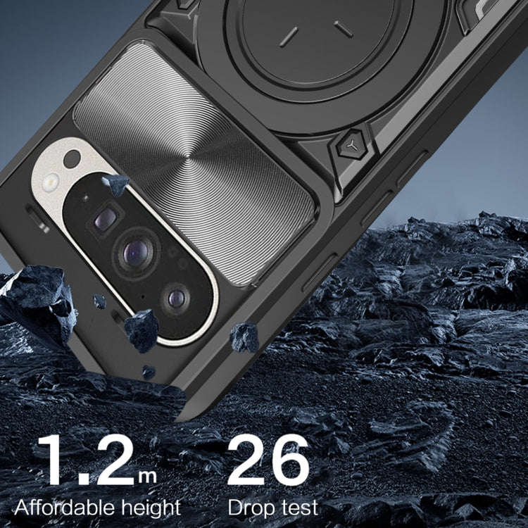For Google Pixel 9 / 9 Pro CD Texture Sliding Camshield Magnetic Holder Phone Case(Black)