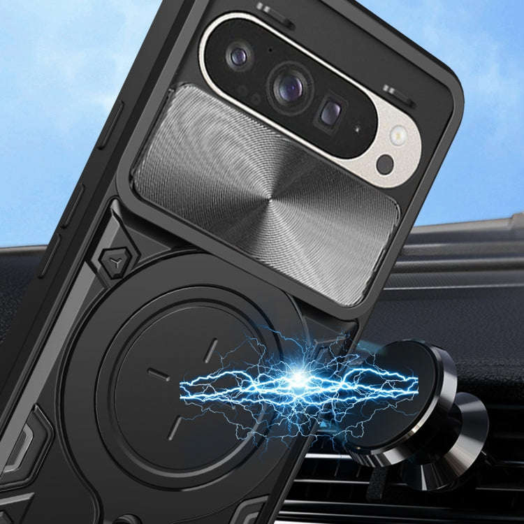 For Google Pixel 9 / 9 Pro CD Texture Sliding Camshield Magnetic Holder Phone Case(Blue)