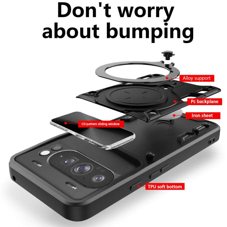 For Google Pixel 9 Pro XL CD Texture Sliding Camshield Magnetic Holder Phone Case(Black)