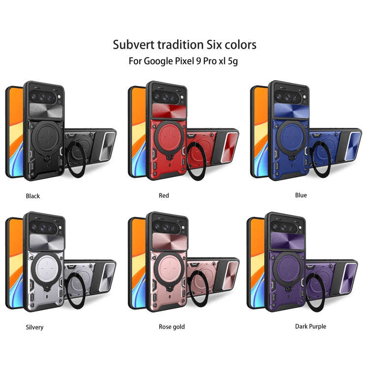 For Google Pixel 9 Pro XL CD Texture Sliding Camshield Magnetic Holder Phone Case(Silver)