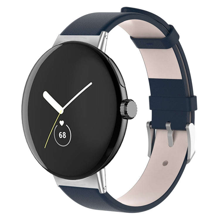 For Google Pixel Watch 2 / Pixel Watch Leather Watch Band(Dark Blue)
