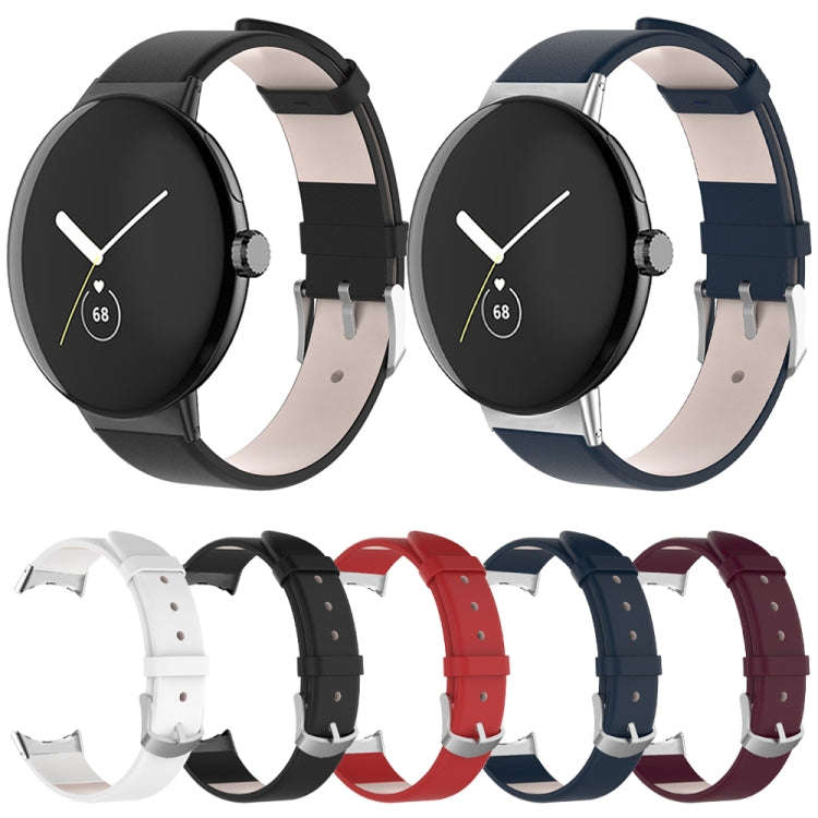 For Google Pixel Watch 2 / Pixel Watch Leather Watch Band(Dark Blue)